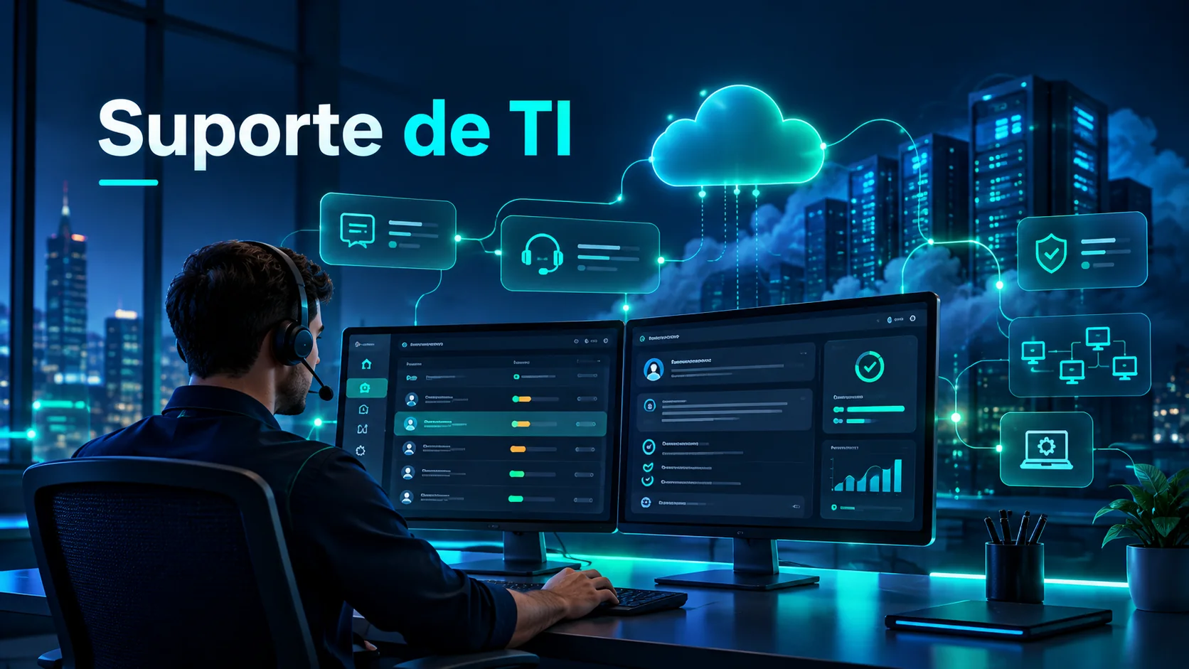 Central futurista de suporte de TI